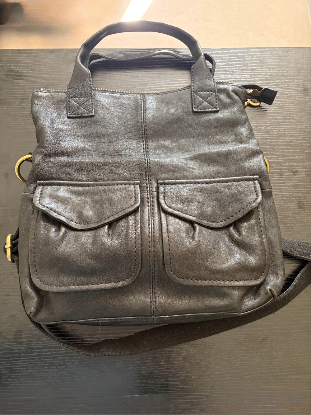 Fossil Black Leather Crossbody with Front Flap Pockets